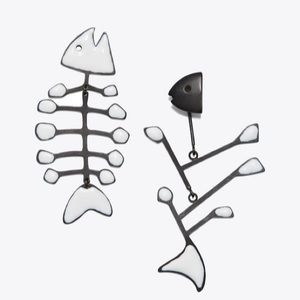 Tory Burch Mismatched Fishbone Drop Earrings